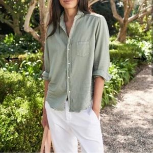 Frank & Eileen BARRY Tailored Button-Up Shirt Famous Denim Size: S Army Green